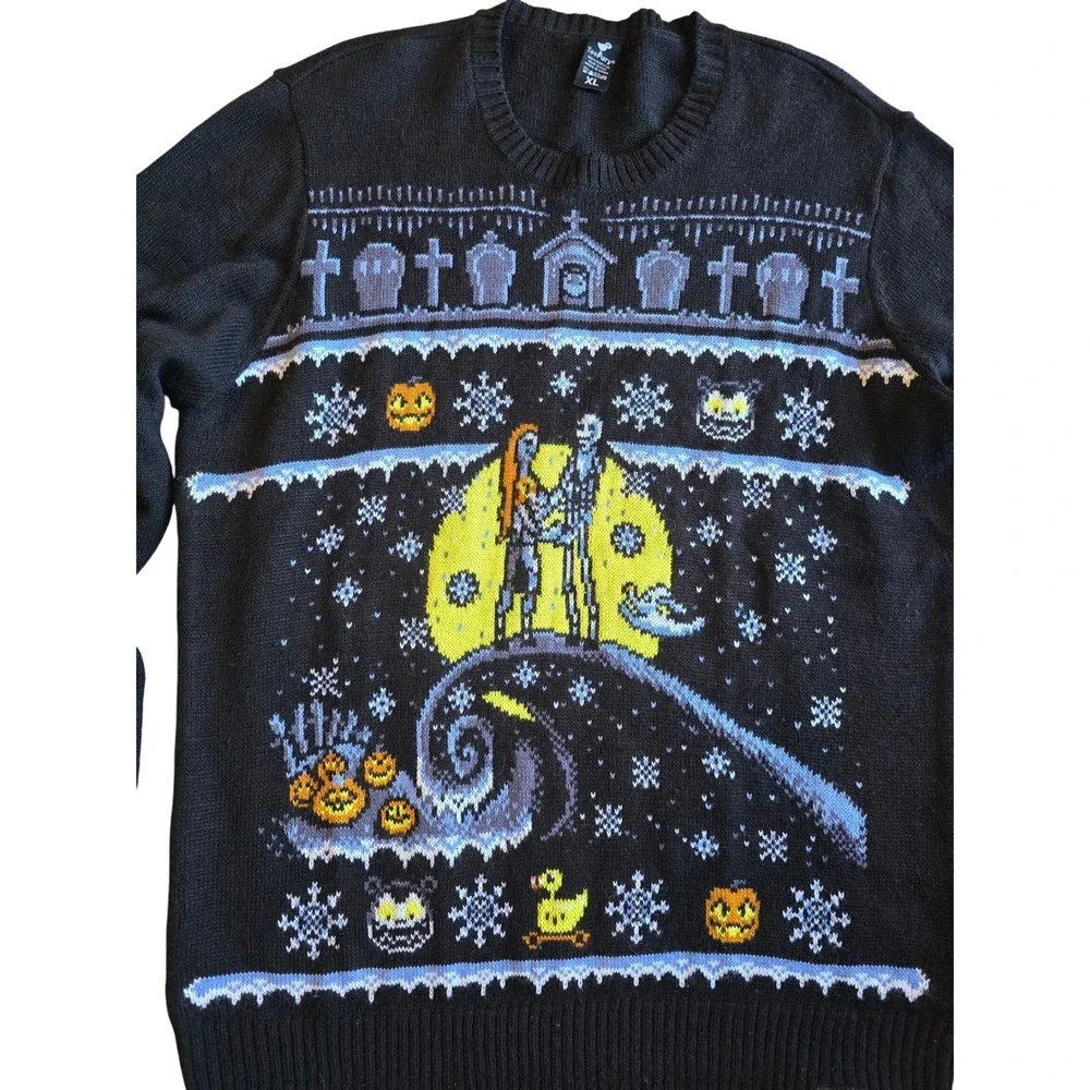 TeeFury Nightmare Before Christmas Jack‎ Sally Knit XL ugly Christmas sweater